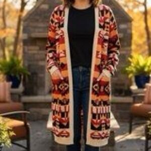 NWT Soft Savanna Jane Multicolor Geometric long Cardigan, Western, Tribal, fall